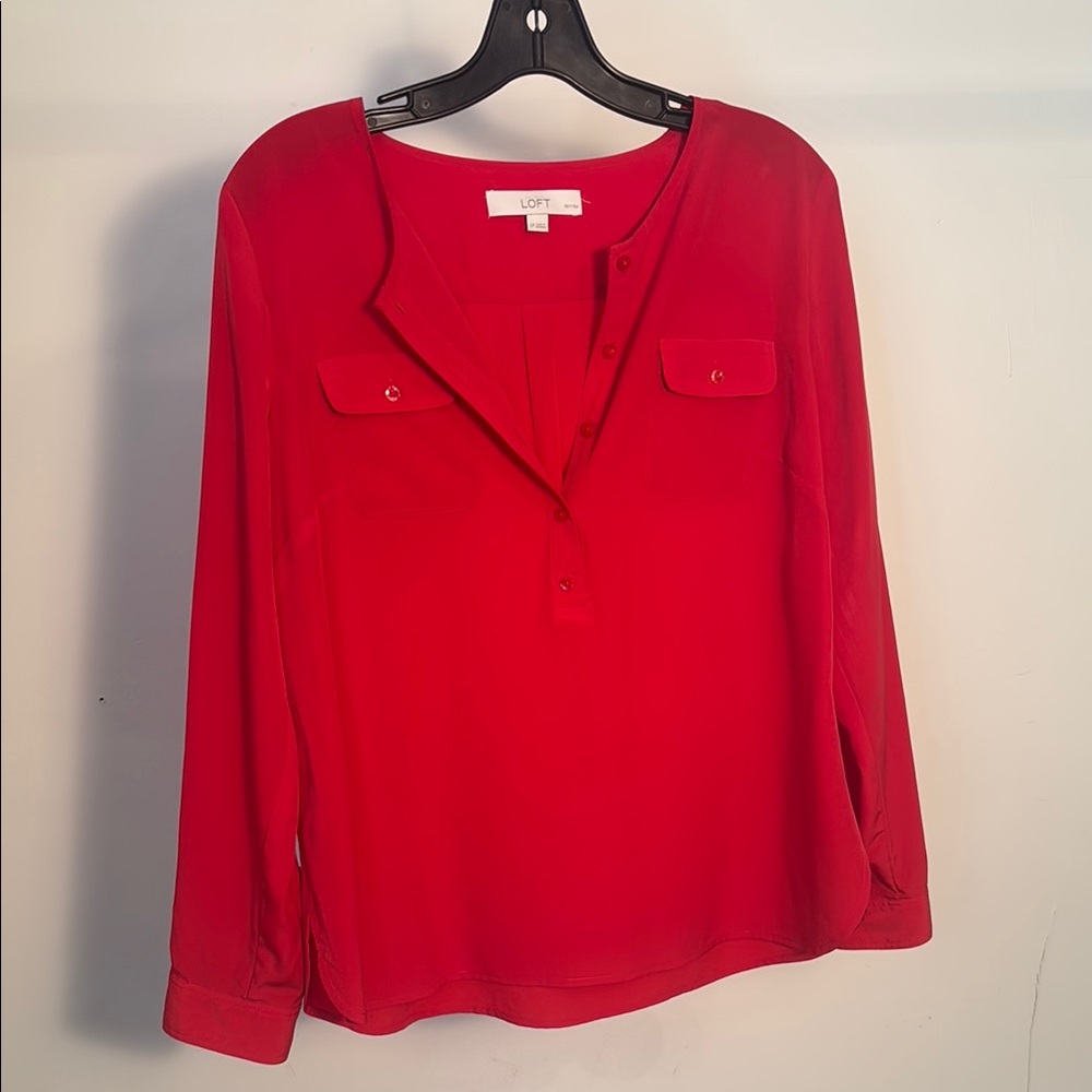 LOFT Red Long Sleeve Petite Blouse